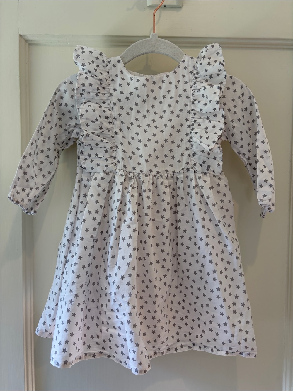 Pippa & Julie White 100% Cotton Starry Dress with Ruffles 12 months